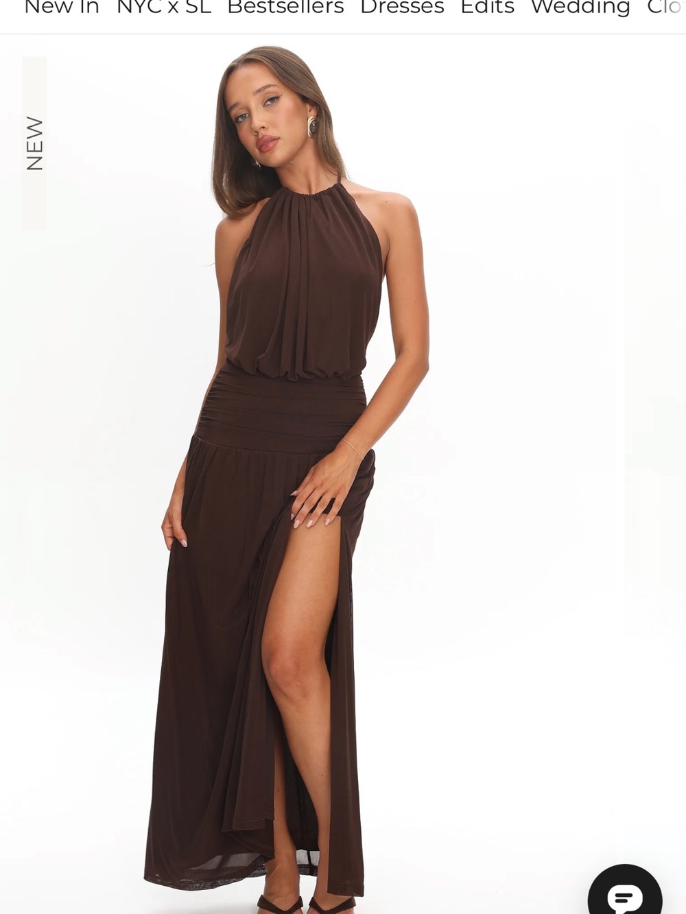 Entangled Backless Halter Maxi Dress Chocolate